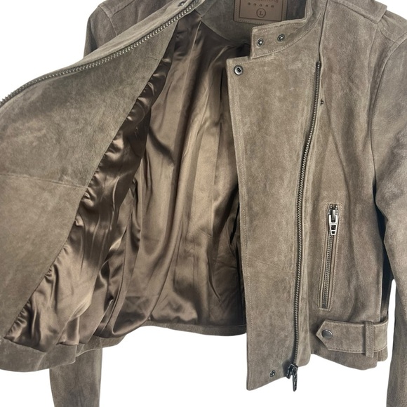 BLANK NYC Light Taupe Suede Bomber Biker Jacket with silver zippers Large - Picture 9 of 10